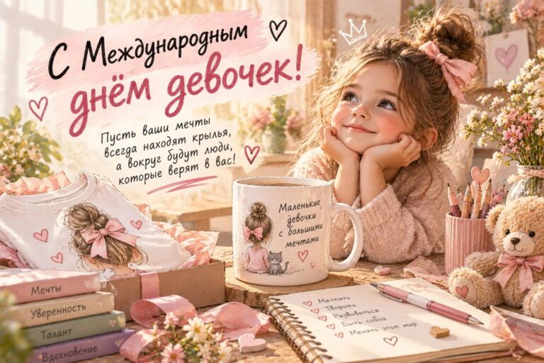 Международный день девочек. Подарок. Принт на футболке, печать на ткани, печать на кружке. Брендирование, корпоративный заказ.