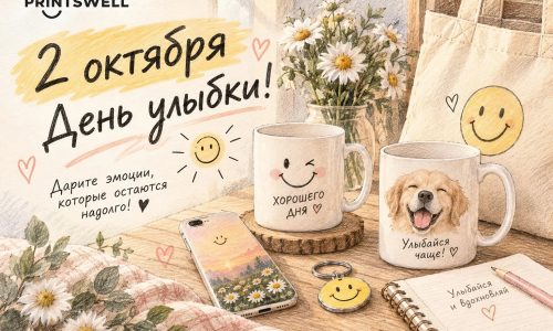 День улыбки.Заказать печать на кружке, печать на ткани, корпоративный заказ.