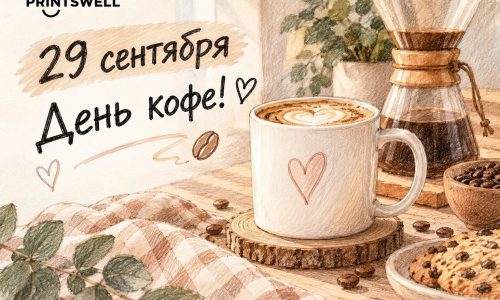 29 сентября- День кофе. Печать на кружках, печать на ткани. Корпоративный заказ.